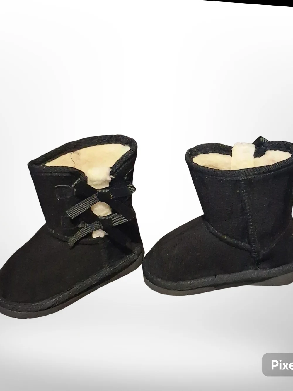Link Black Faux-Shearling Ribbon Accent Kids Boots
